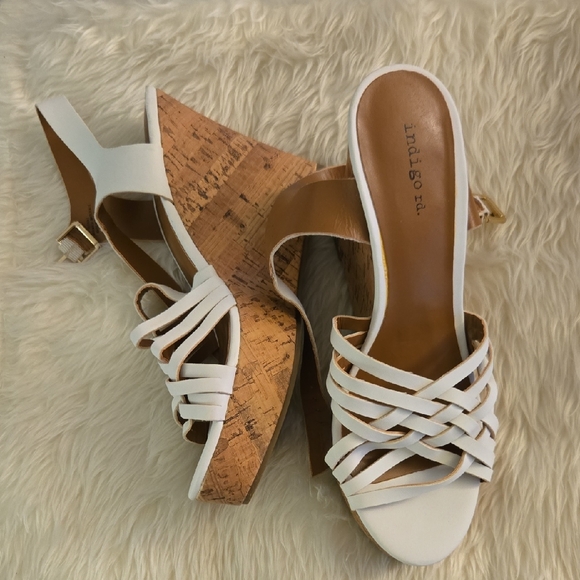 Indigo Shoes - Indigo Women's White and Brown Wedge Sandals